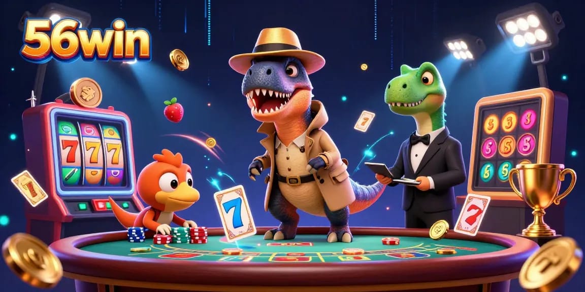 Experience the thrill of 56win with a velociraptor card counter at a dynamic blackjack table.