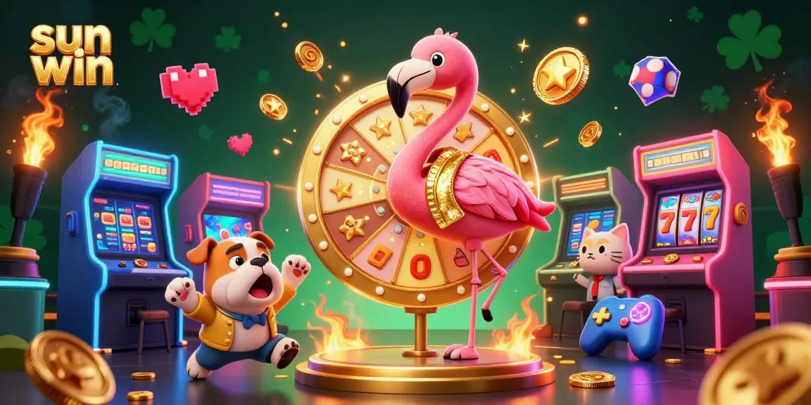 Engage in thrilling gameplay and winning moments at sun win with vibrant 3D casino illustration.