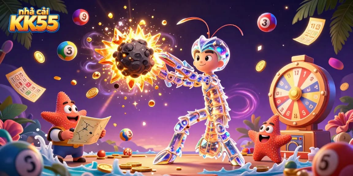 Engaging scene of nhà cái KK55 promoting vibrant gambling elements with a galactic theme and dynamic visuals.