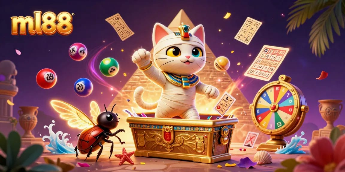 Experience the thrill of ml88 with vibrant characters and dynamic casino elements in a 3D illustration.