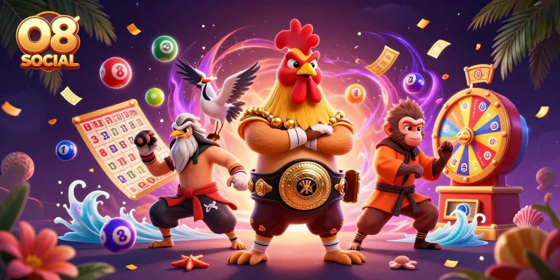 O8 SOCIAL showcases thrilling casino excitement with vibrant characters and dynamic gaming elements.