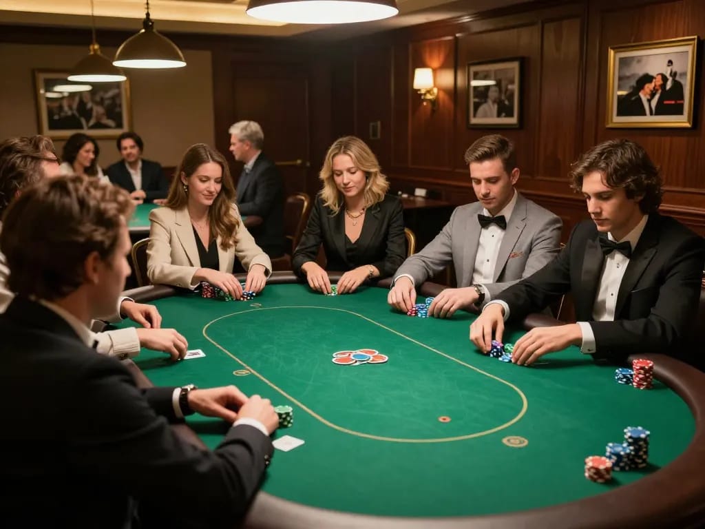 Players enjoying high-stakes poker at 58win with elegant decor and focused gameplay atmosphere