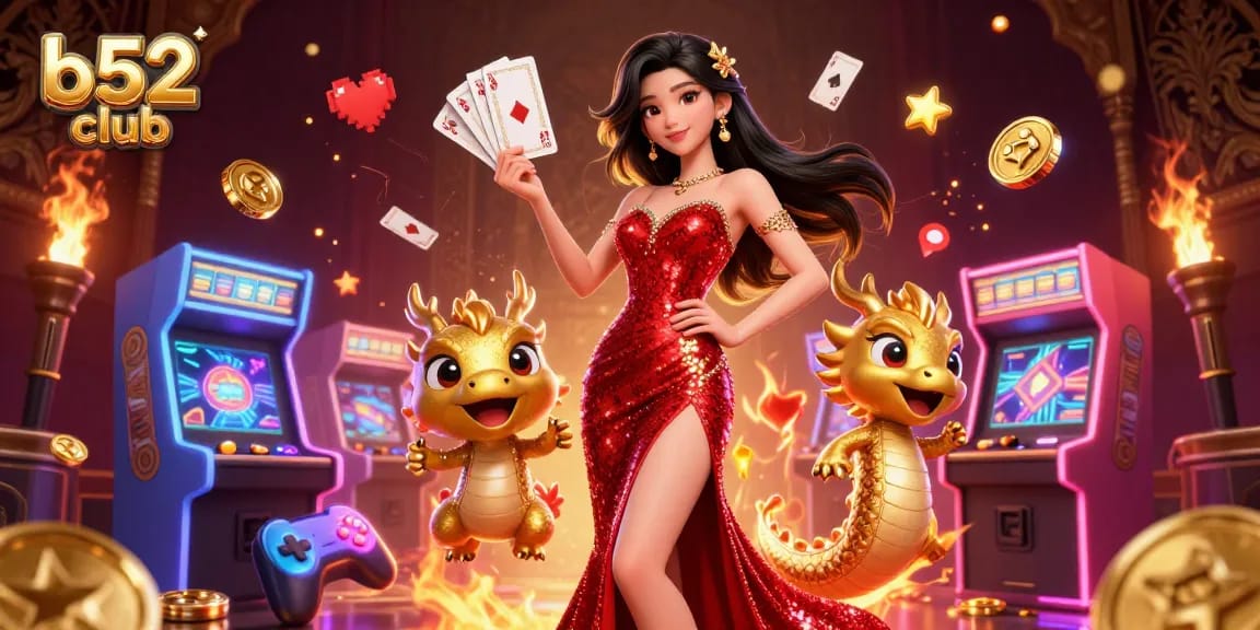 Experience the excitement of the B52 club with vibrant games and striking visuals in this captivating casino scene.