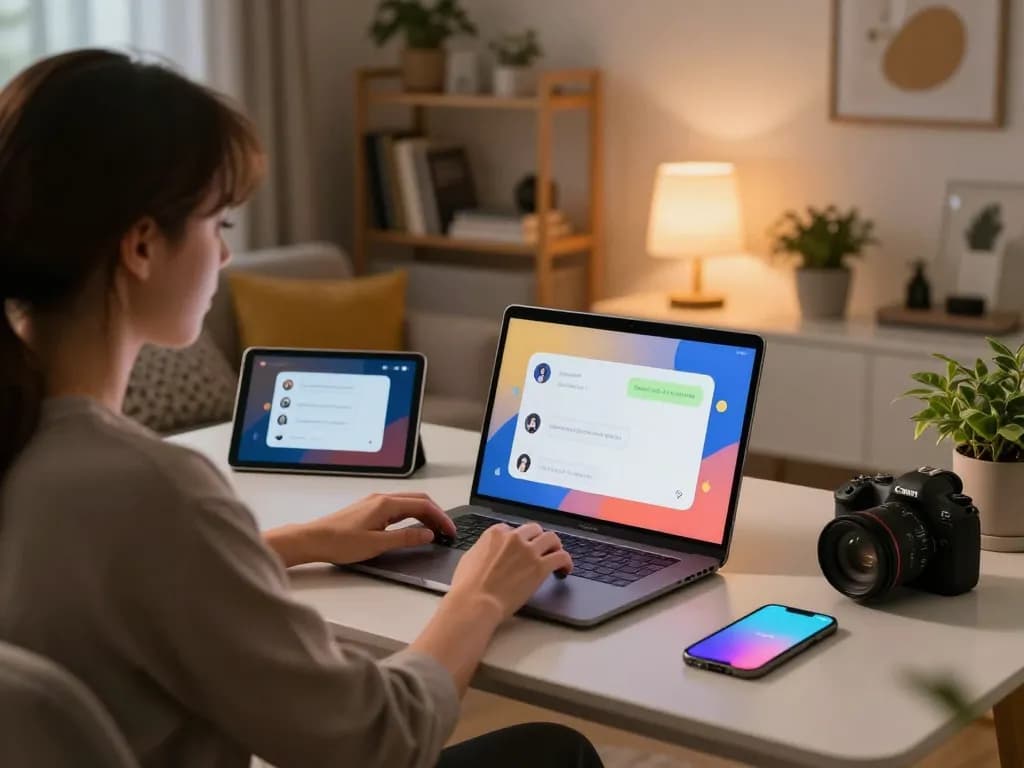 Engaging moment in ai porn chat showcasing a user interacting with a vibrant AI chatbot on a sleek laptop.