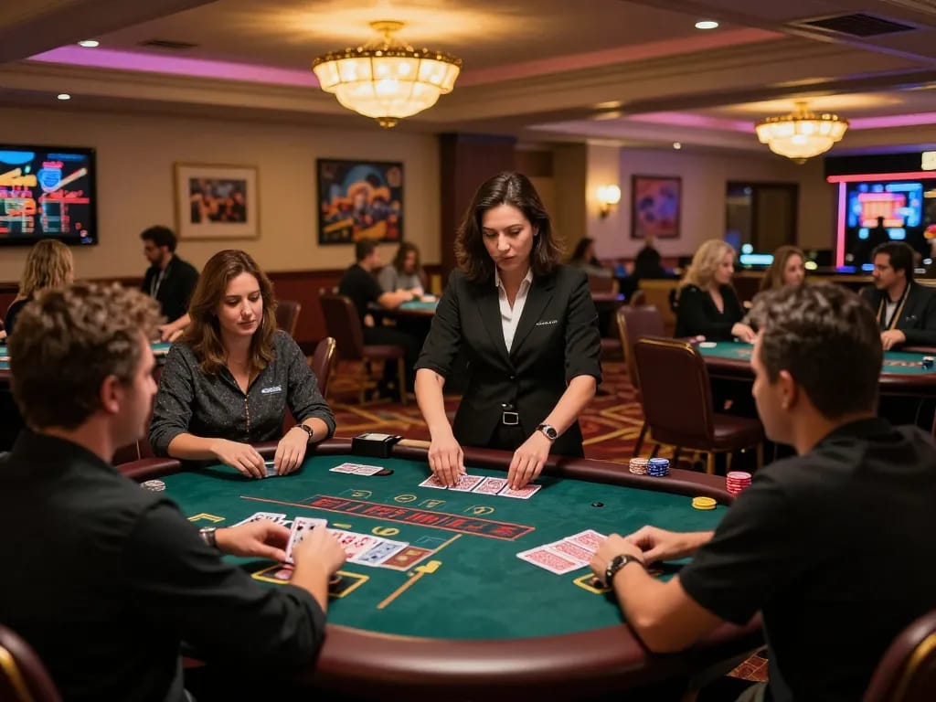 Players placing bets on blackjack tables at f168 casino, showcasing high-stakes action and vibrant atmosphere