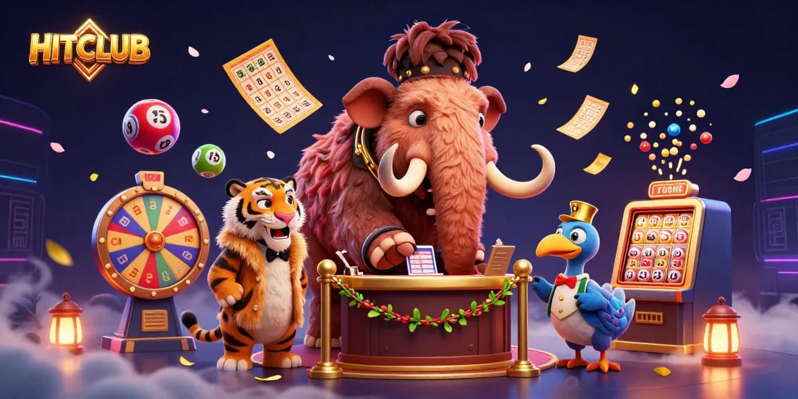 Join the excitement at HITCLUB as a woolly mammoth bouncer greets VIPs in a vibrant casino scene.