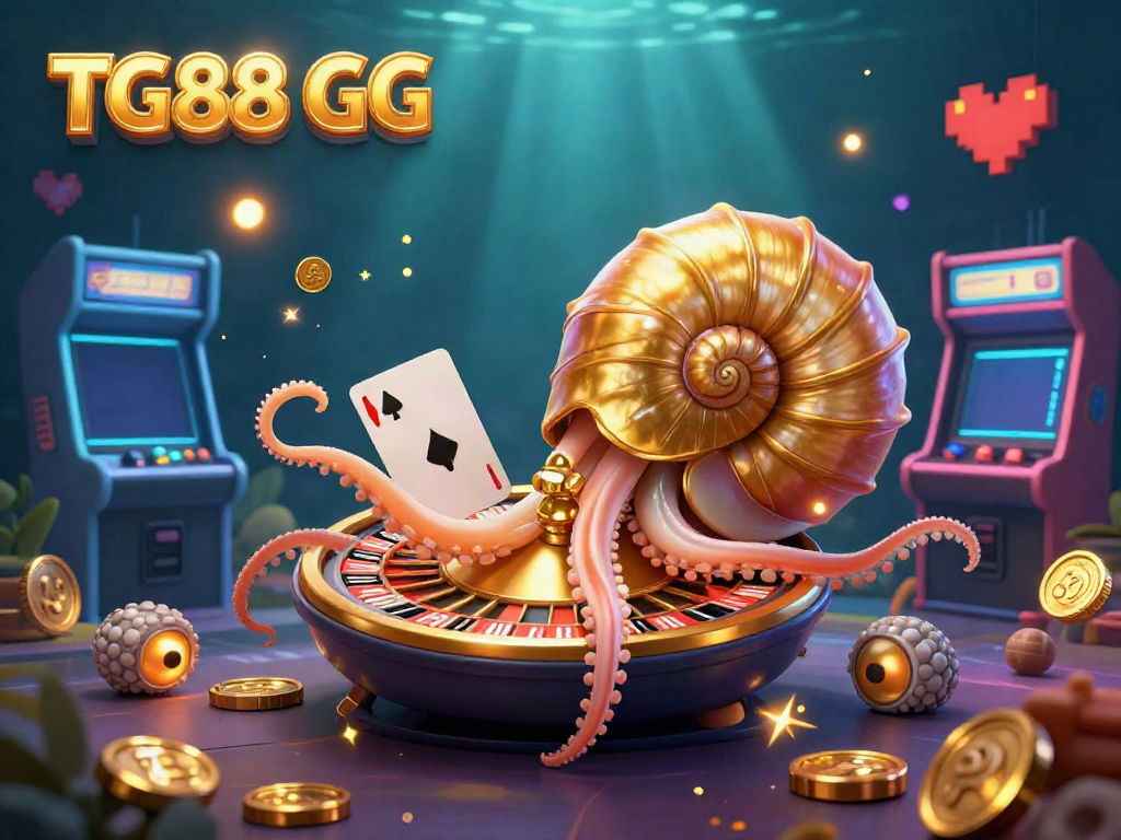 Experience the thrill of gaming at TG88 GG with a giant nautilus roulette in a vibrant underwater casino.