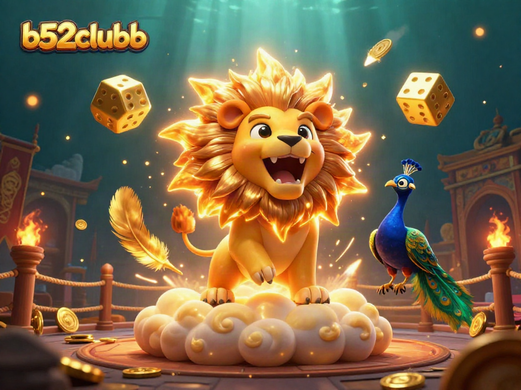 Experience thrilling wins at b52clubb with a vibrant casino-themed 3D scene featuring action-packed elements.