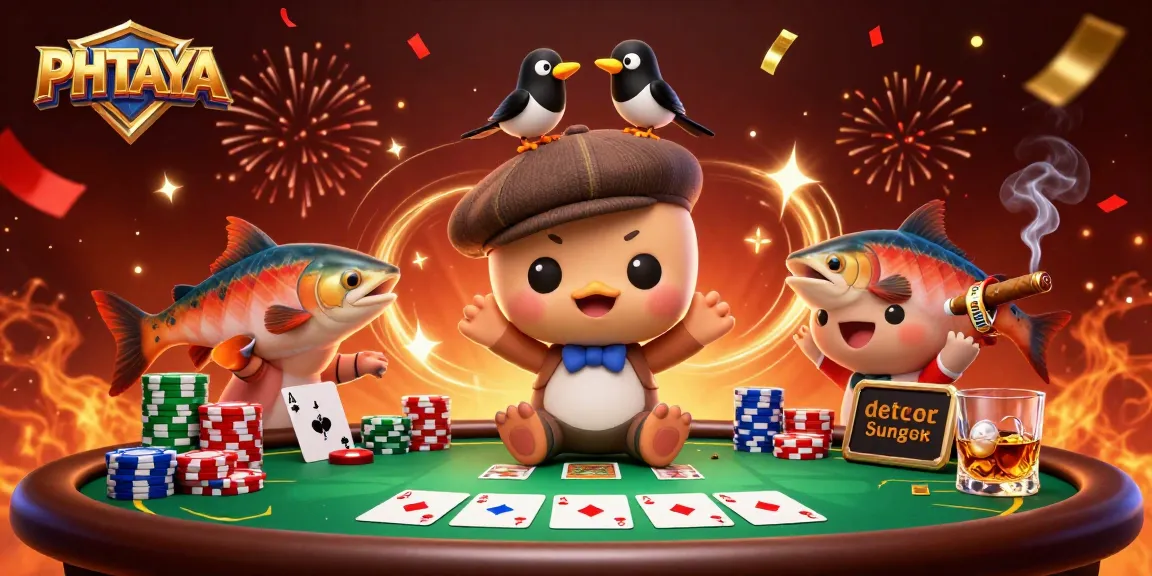 PHTAYA engages in high-stakes poker action with Nessie and friends, celebrating wins and excitement.