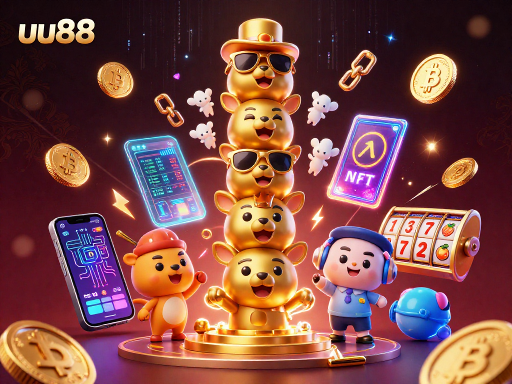 Experience the thrilling gameplay of uu88 with vibrant slot symbols and dynamic cryptocurrency elements.