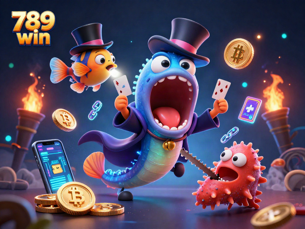 Experience thrilling card tricks with 789 win in a captivating underwater casino illustration.