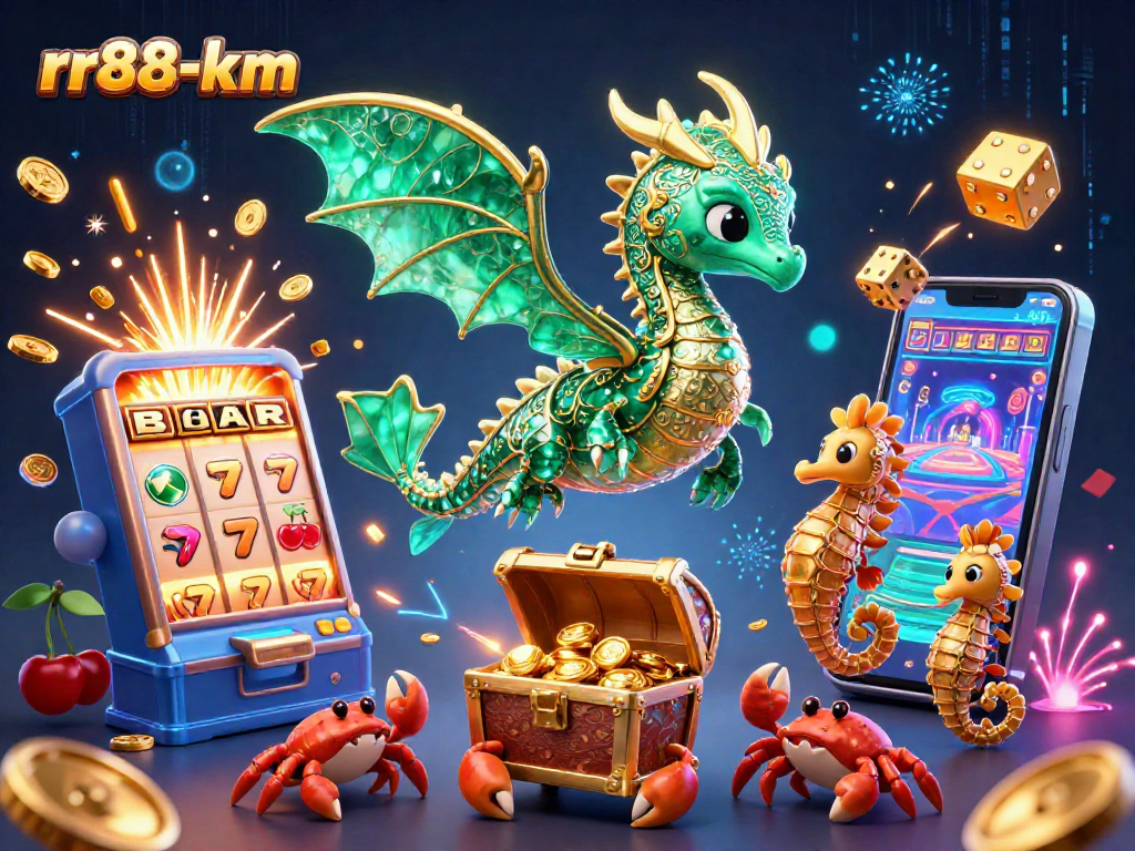 Spin the jackpot with rr88-km in a vibrant sea dragon-themed casino illustration.