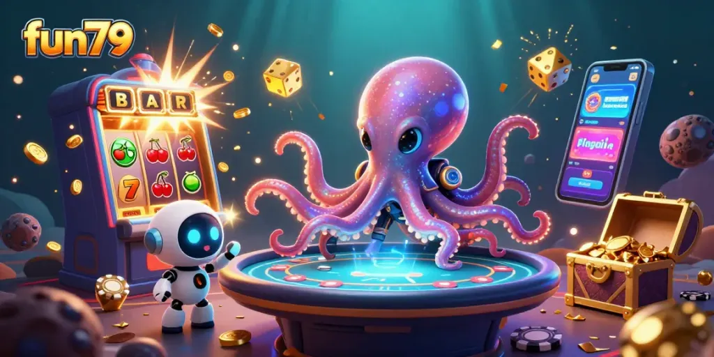Experience fun79 thrills with an alien octopus and poker action in captivating 3D!
