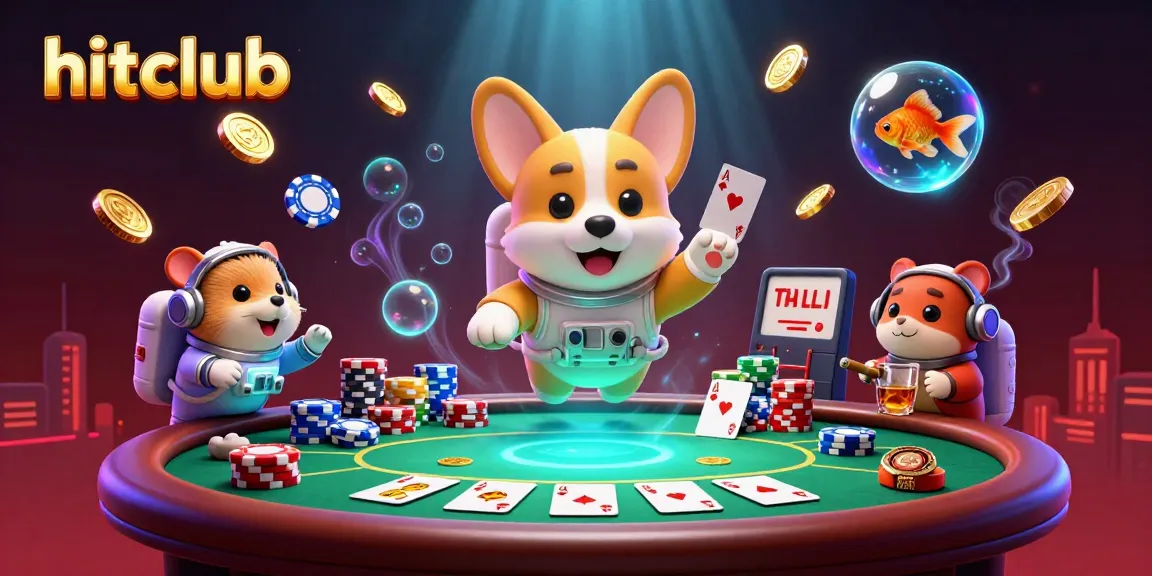 Hitclub showcases a vibrant space station casino scene filled with poker excitement and engaging characters.