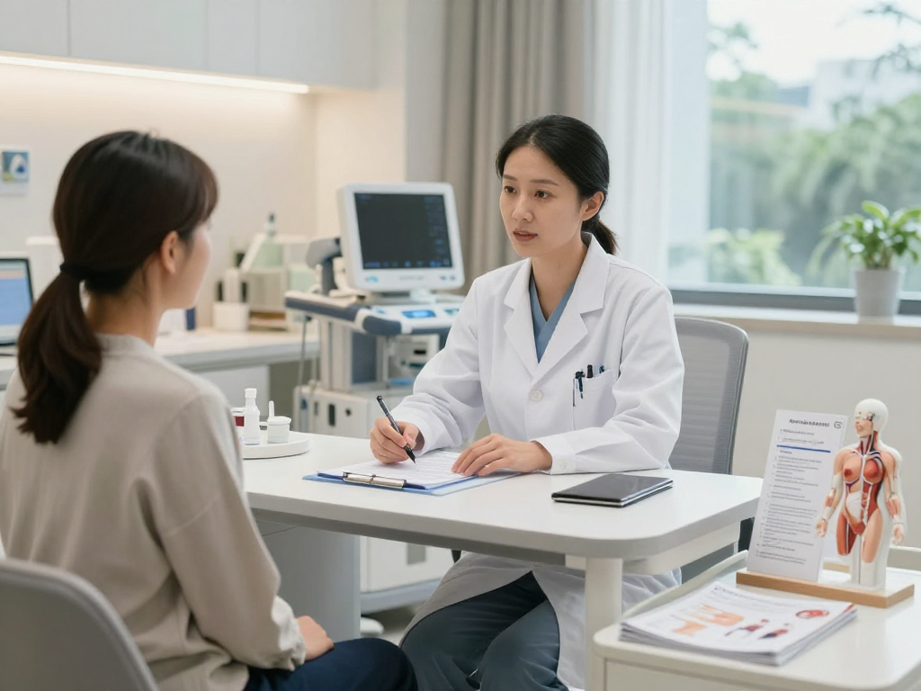 Breast surgeon Abu Dhabi consulting with a patient in a modern clinic setting, showcasing compassionate healthcare.
