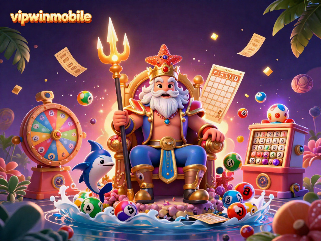 Engage in vibrant lottery excitement with vipwinmobile's colorful illustration showcasing luck and fun.