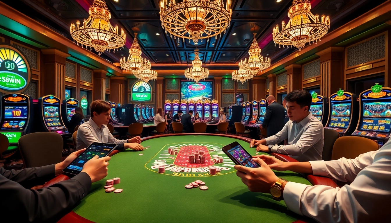 Exciting gameplay at 58WIN with players engaged at a casino table filled with chips.