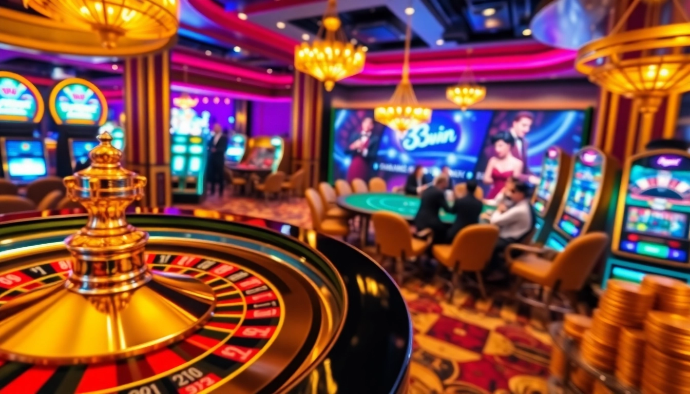 Exciting gameplay at 33win's luxurious casino tables with roulette and poker chips.