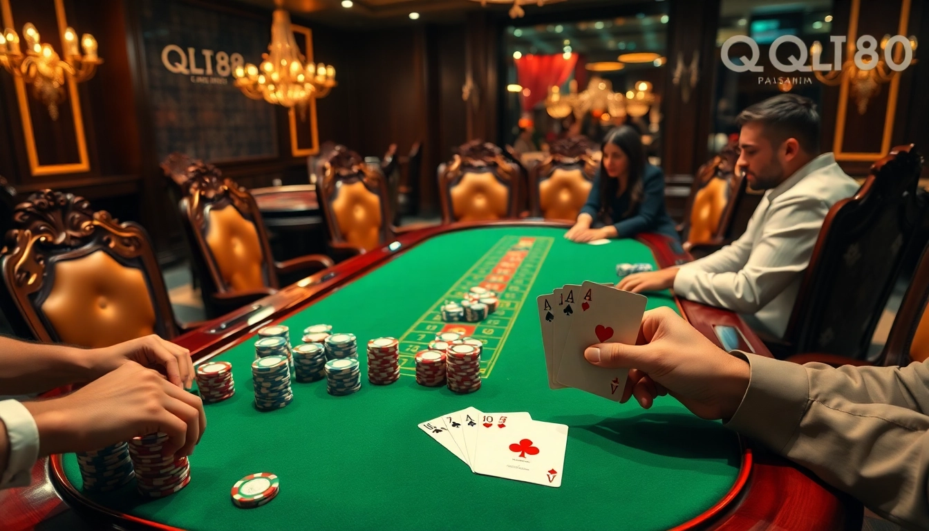 High-stakes poker action at QQ88 Today with elegant decor and colorful chips.