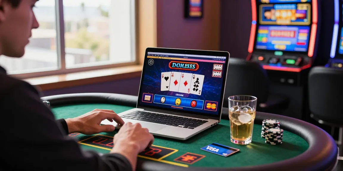 Player enjoying online gambling at https://scoarch.org.uk with credit card and casino decor