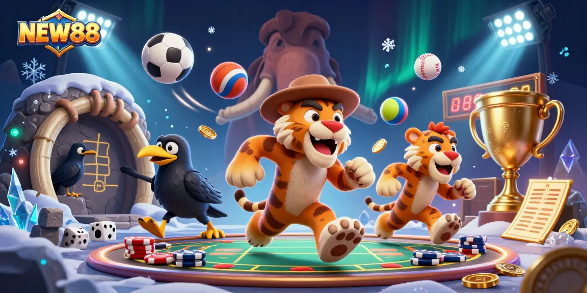 Experience the excitement of NEW88's online casino with engaging 3D characters and thrilling gaming elements.