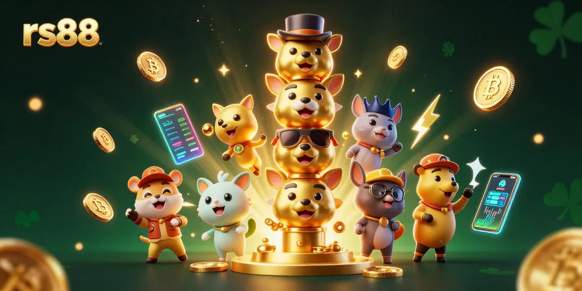 Experience thrilling gameplay with rs88's vibrant casino scene featuring animated characters and blockchain elements.