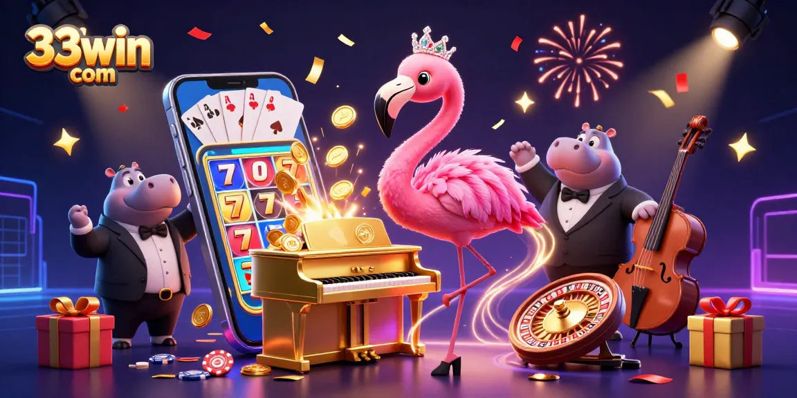 Engage in exciting gaming at 33win com, featuring colorful slot games and vibrant casino elements.