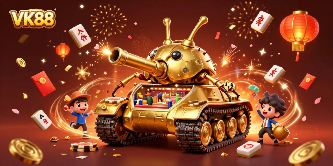 Experience the thrill of VK88 with a vibrant digital casino explosion filling the scene.
