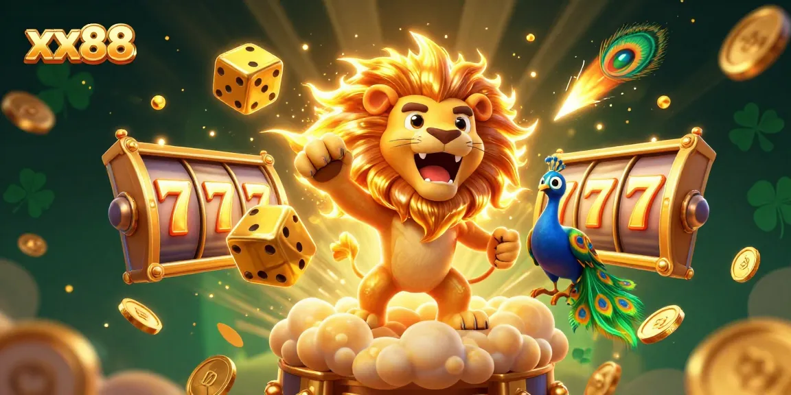 Experience vibrant gameplay at xx88 with slot reels, golden coins, and dynamic 3D characters.