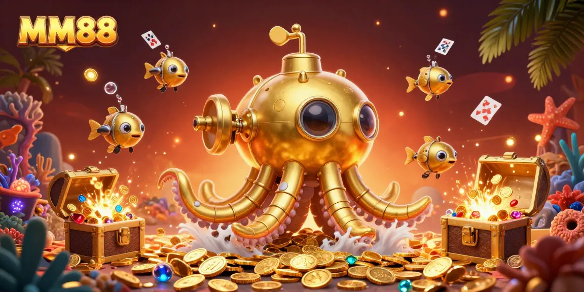 Play and win at MM88 with a thrilling underwater casino adventure featuring gold coins and vibrant game elements.