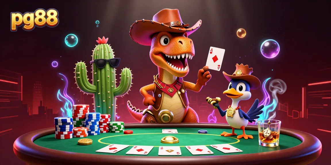 Engage in thrilling action with pg88 in a vibrant cowboy-themed poker scene.