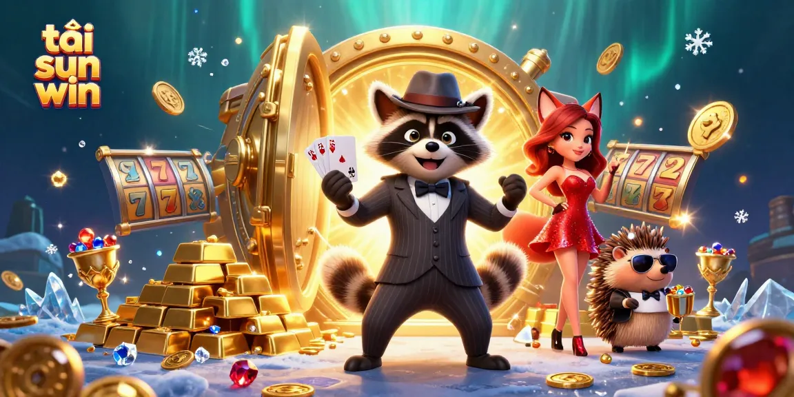 Win big with tải sun win in this vibrant casino illustration featuring a raccoon and fox.